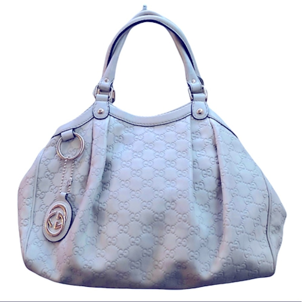 GUCCI Guccissima Sukey Tote Leather Medium off-white